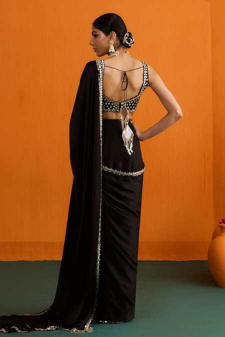 Bhawna Sethi Chandni Mirrorwork & Cutwork Pre-Draped Saree Set 