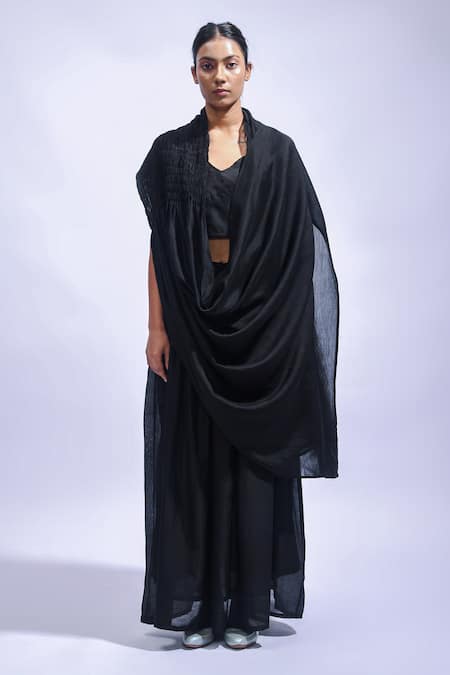 JAYATI GOENKA_Black Chanderi Silk Tassels, Embroidery, Zari Sweetheart Noir Rhythm Skirt Set _Online_at_Aza_Fashions