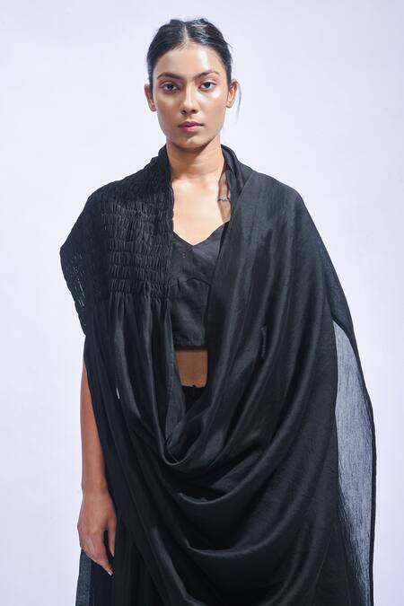 Shop_JAYATI GOENKA_Black Chanderi Silk Tassels, Embroidery, Zari Sweetheart Noir Rhythm Skirt Set 