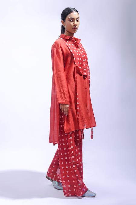 JAYATI GOENKA_Red Chanderi Silk Zari, Embroidery Vermilion Geometry Kurta With Pant _Online_at_Aza_Fashions