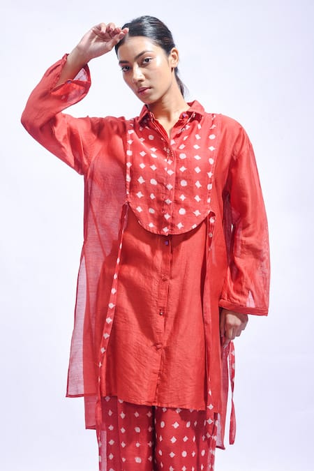 JAYATI GOENKA_Red Chanderi Silk Zari, Embroidery Vermilion Geometry Kurta With Pant _at_Aza_Fashions