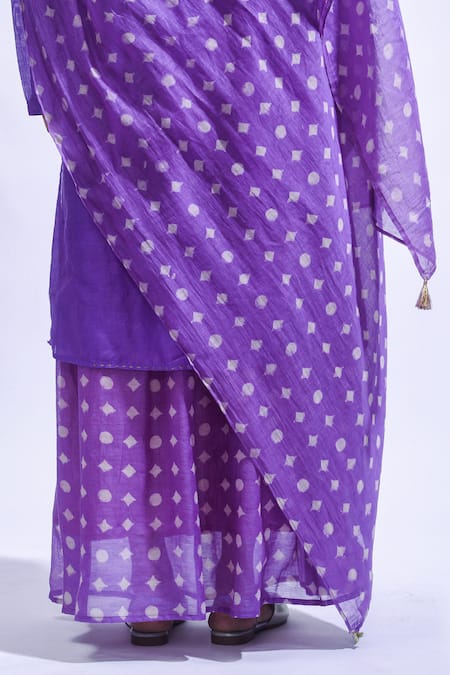 JAYATI GOENKA_Purple Chanderi Silk Tassels Collared Violet Printed Skirt Set _Online_at_Aza_Fashions