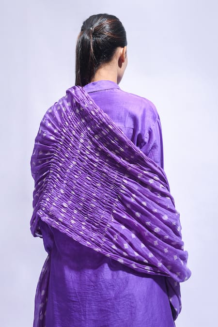 Buy_JAYATI GOENKA_Purple Chanderi Silk Tassels Collared Violet Printed Skirt Set _Online_at_Aza_Fashions