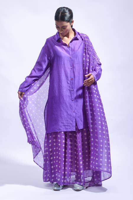 JAYATI GOENKA Violet Chanderi Silk Printed Skirt Set 
