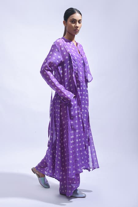 Buy_JAYATI GOENKA_Purple Chanderi Silk Mandarin Collar Printed Kurta And Pant Set _Online_at_Aza_Fashions