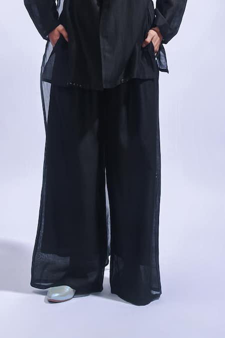 Shop_JAYATI GOENKA_Black Chanderi Silk Embroidery V-neck Diy Blazer Set _Online_at_Aza_Fashions