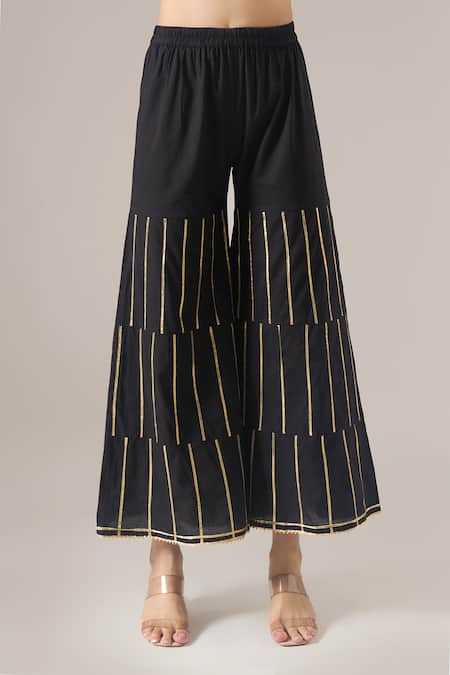 Buy Naintara Bajaj Black Cotton Gota Patti V-neck Work Peplum Kurta And Tiered Sharara Set Online at Aza Fashions Buy_Naintara Bajaj_Black Cotton Gota Patti V-neck Work Peplum Kurta And Tiered Sharara Set _Online_at_Aza_Fashions