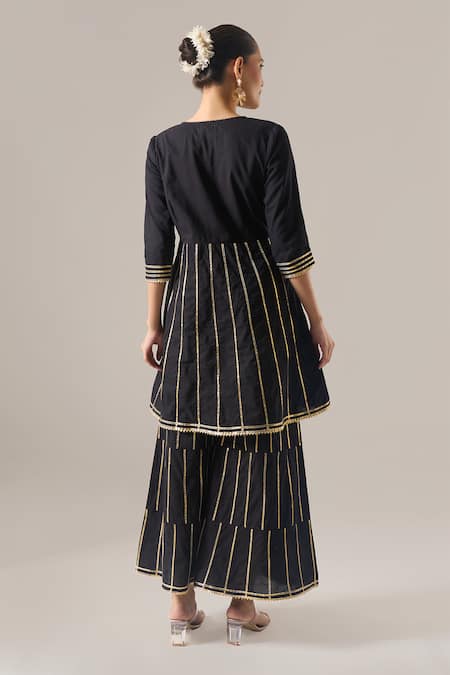 Naintara Bajaj Gota Work Peplum Kurta & Tiered Sharara Set