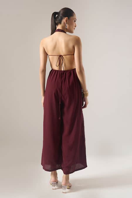 Naintara Bajaj Solid Halter Neck Sleeveless Jumpsuit 