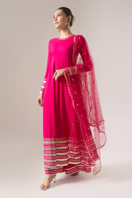Buy Naintara Bajaj Pink Cotton, Net Gota Patti, Sequins Boat Neck Gotapatti Work Anarkali Set Online at Aza Fashions Buy_Naintara Bajaj_Pink Cotton, Net Gota Patti, Sequins Boat Neck Gotapatti Work Anarkali Set _Online_at_Aza_Fashions