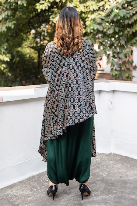 Prahnaaya Ajrakh Hand-Blocked Asymmetric Tunic With Dhoti Skirt 