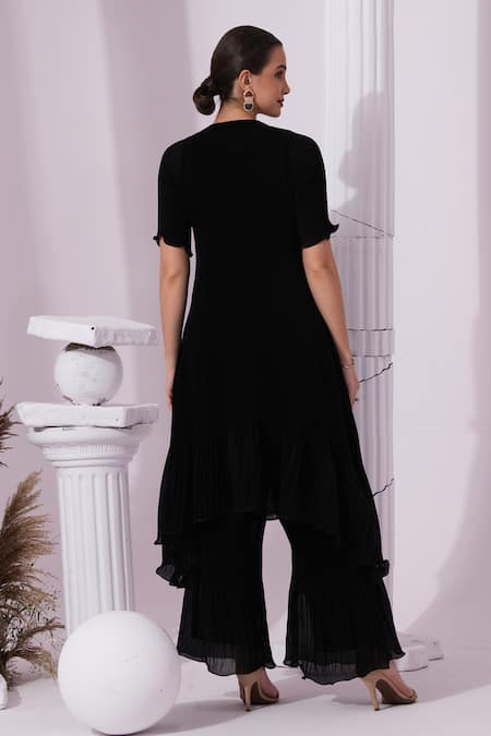 Shop Preeti Mehta Black Tissue, Satin Beads, Embroidery Round Neck Metallic Kurta Set at Aza Fashions Shop_Preeti Mehta_Black Tissue, Satin Beads, Embroidery Round Neck Metallic Kurta Set _at_Aza_Fashions