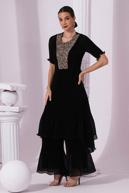 Buy Preeti Mehta Black Tissue, Satin Beads, Embroidery Round Neck Metallic Kurta Set Online at Aza Fashions Buy_Preeti Mehta_Black Tissue, Satin Beads, Embroidery Round Neck Metallic Kurta Set _Online_at_Aza_Fashions