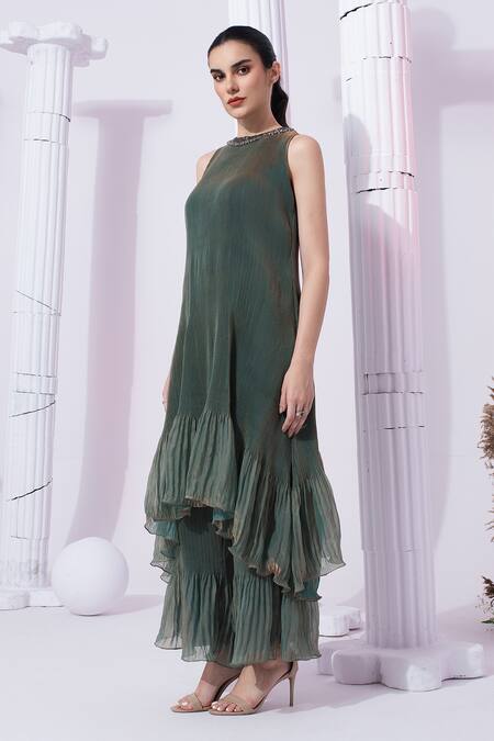 Preeti Mehta Green Tissue, Satin Embroidery, Stones, Beads High Metallic Moss Kurta Set Online at Aza Fashions Preeti Mehta_Green Tissue, Satin Embroidery, Stones, Beads High Metallic Moss Kurta Set _Online_at_Aza_Fashions