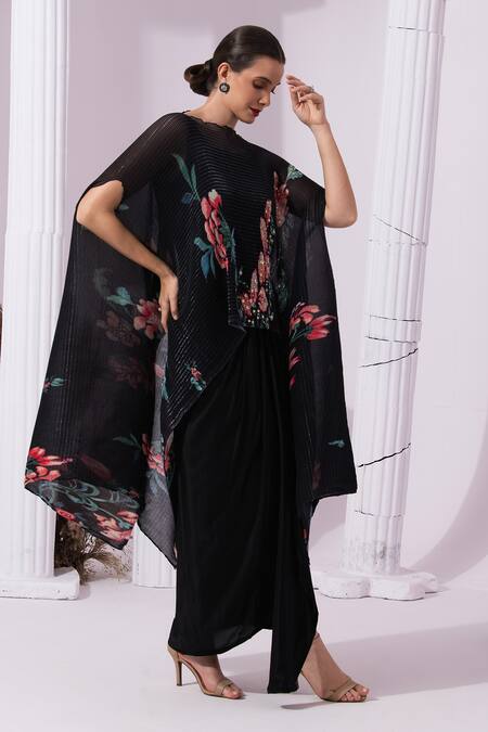 Buy Preeti Mehta Black Chiffon, Lurex, Polyester, Wildflower Muse Jet Kaftan And Dhoti Skirt Set Online at Aza Fashions Buy_Preeti Mehta_Black Chiffon, Lurex, Polyester, Wildflower Muse Jet Kaftan And Dhoti Skirt Set _Online_at_Aza_Fashions