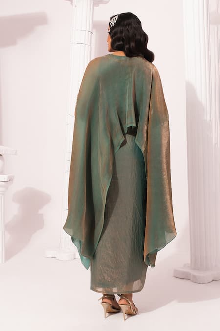 Shop Preeti Mehta Green Satin, Tissue Beads, Rhinestones Metallic Moss Kaftan And Dhoti Skirt Set at Aza Fashions Shop_Preeti Mehta_Green Satin, Tissue Beads, Rhinestones Metallic Moss Kaftan And Dhoti Skirt Set _at_Aza_Fashions