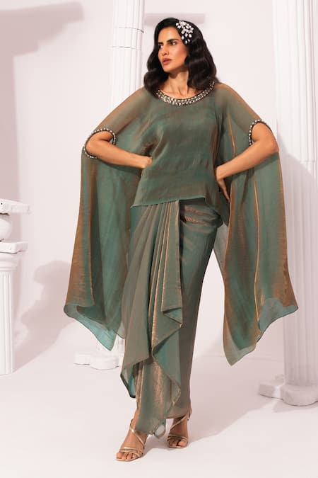 Buy Preeti Mehta Green Satin, Tissue Beads, Rhinestones Metallic Moss Kaftan And Dhoti Skirt Set Online at Aza Fashions Buy_Preeti Mehta_Green Satin, Tissue Beads, Rhinestones Metallic Moss Kaftan And Dhoti Skirt Set _Online_at_Aza_Fashions