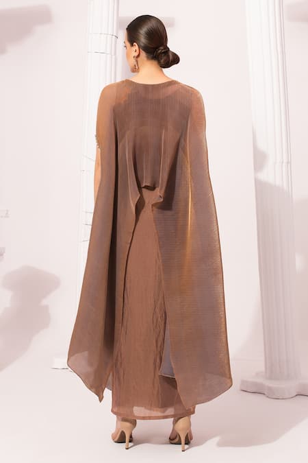 Preeti Mehta Metallic Chestnut Kaftan & Dhoti Skirt Set 