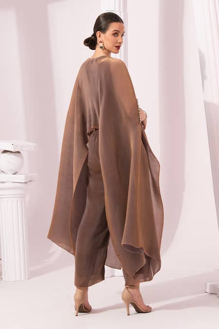 Preeti Mehta Metallic Chestnut Kaftan & Pant Set 