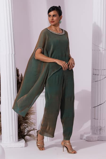 Buy Preeti Mehta Green Satin, Tissue Stones, Embroidery Round Metallic Moss Kaftan And Pant Set Online at Aza Fashions Buy_Preeti Mehta_Green Satin, Tissue Stones, Embroidery Round Metallic Moss Kaftan And Pant Set _Online_at_Aza_Fashions