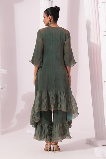 Preeti Mehta Metallic Moss Green Kurta Set 