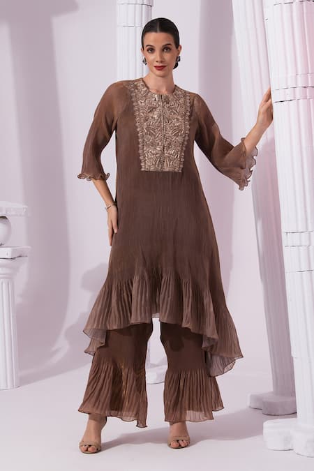 Preeti Mehta Metallic Chestnut Kurta Set 