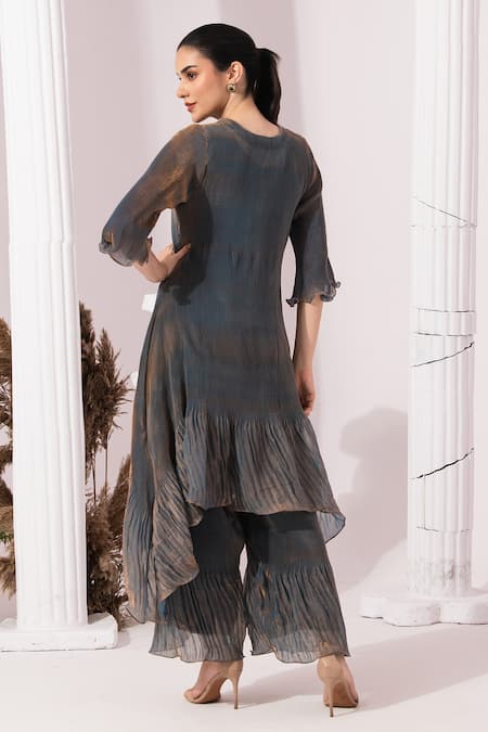 Preeti Mehta Metallic Steel Blue Kurta & Sharara Set 