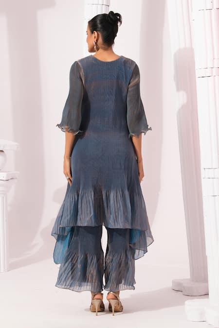 Preeti Mehta Metallic Steel Blue Kurta With Sharara 