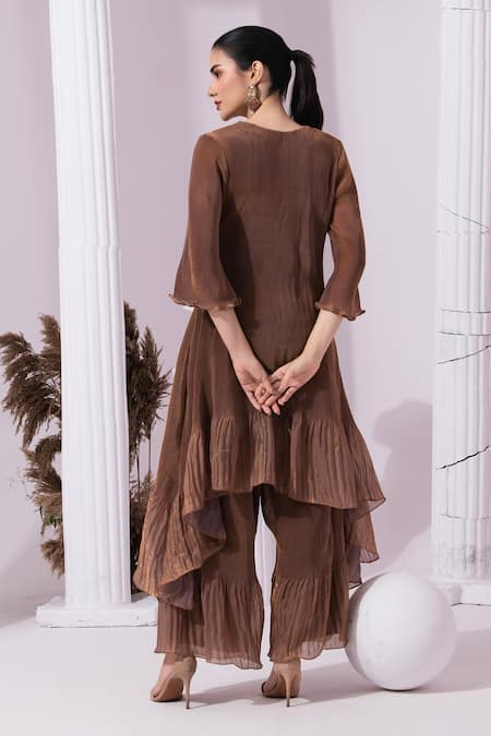 Preeti Mehta Metallic Chestnut Kurta With Sharara 