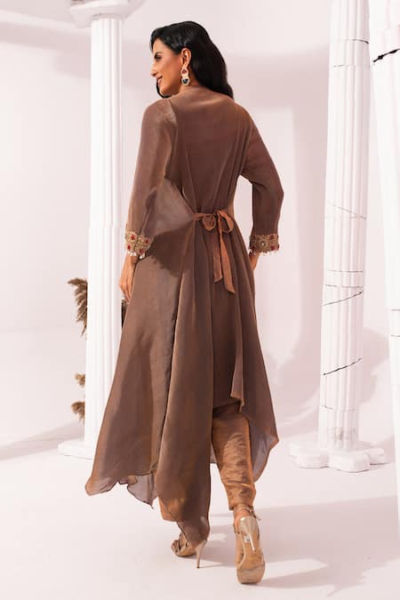 Preeti Mehta Metallic Chestnut Draped Kurta & Pant Set 
