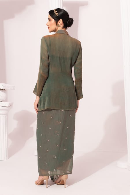 Preeti Mehta Metallic Moss Green Regal Jacket Skirt Set 