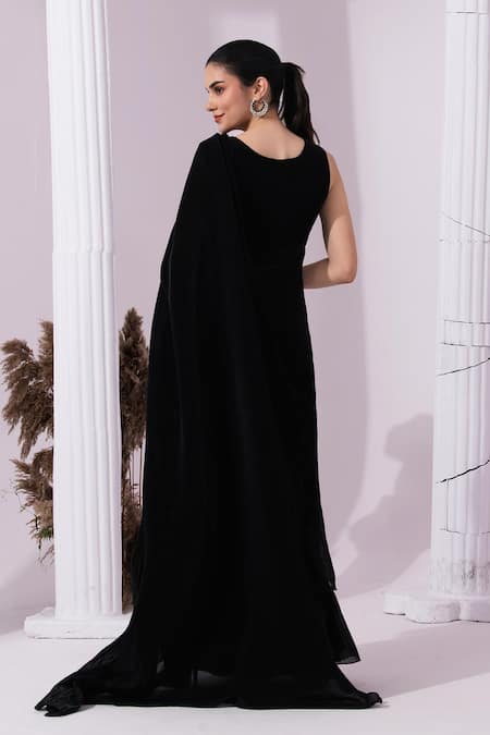 Preeti Mehta Metallic Jet Black Pre-Draped Saree With Blouse 