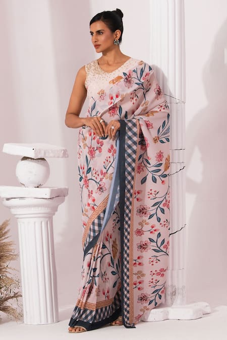 Preeti Mehta Checks & Whimsy Pre-Draped Saree With Blouse 