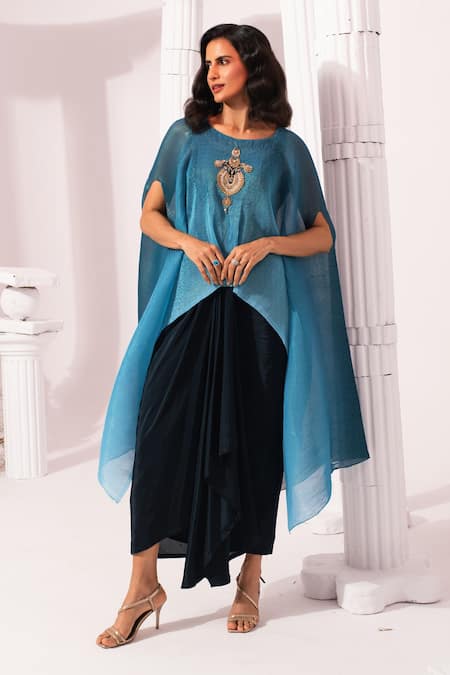 Preeti Mehta Ombre Ocean Blue Kaftan & Dhoti Skirt Set 