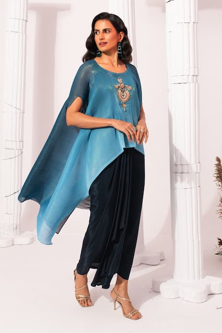 Preeti Mehta Ombre Ocean Blue Kaftan & Dhoti Skirt Set 