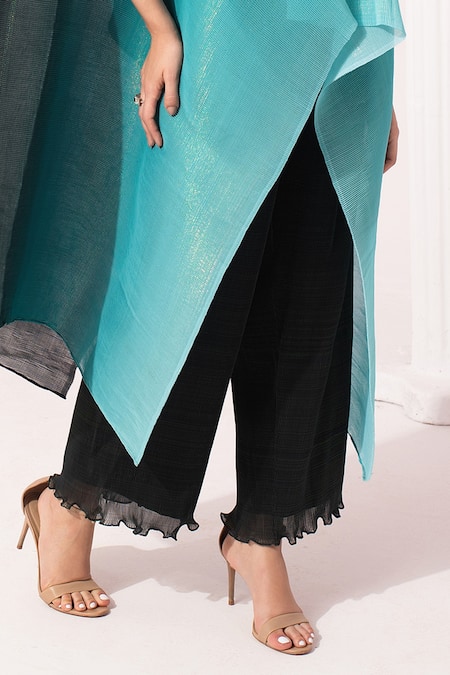 Buy_Preeti Mehta_Blue Chiffon, Lurex, Polyester, Viscose, Ombre Sea Kaftan And Dhoti Skirt Set 
