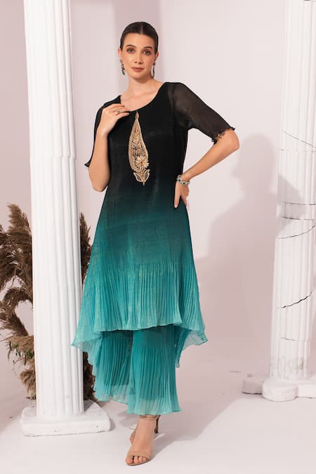 Preeti Mehta Ombre Sea Blue Kaftan & Pant Set 