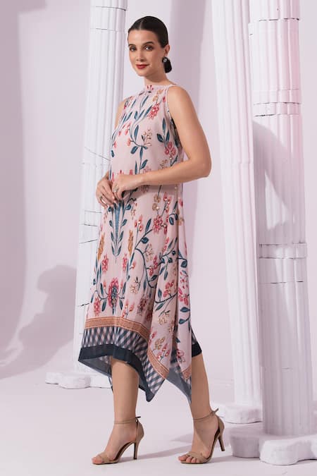 Preeti Mehta_Cream Viscose Georgette, Polyester Embroidery, Sequins Checks And Whimsy Dress _Online_at_Aza_Fashions