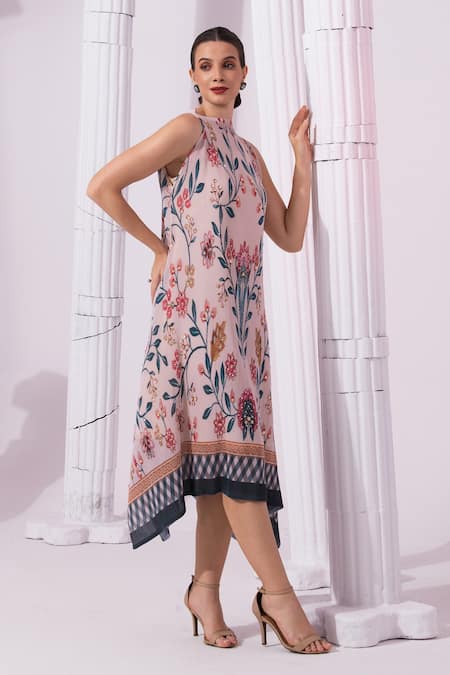 Buy_Preeti Mehta_Cream Viscose Georgette, Polyester Embroidery, Sequins Checks And Whimsy Dress _Online_at_Aza_Fashions