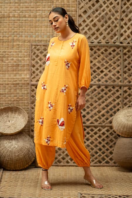Vaani Beswal Bagh Applique Floral Kurta & Barrel Pant Set 