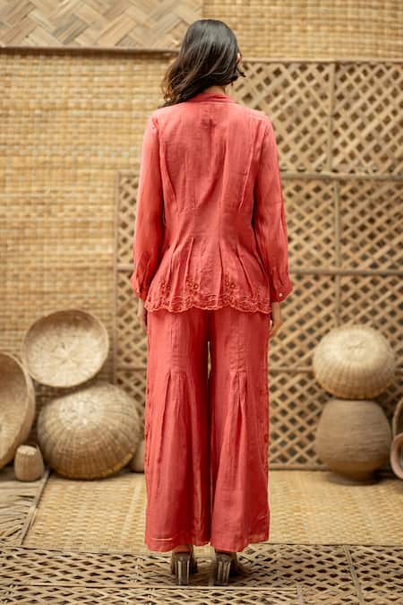 Vaani Beswal Bhumi Chanderi Hand Embroidered Pleated Top & Palazzo Set 