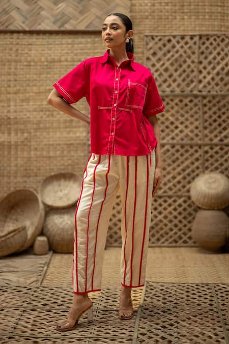 Vaani Beswal Gurleen Contrast Cord Pipe Work Shirt & Trouser Set 