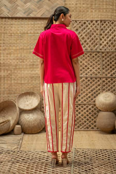 Vaani Beswal Gurleen Contrast Cord Pipe Work Shirt & Trouser Set 