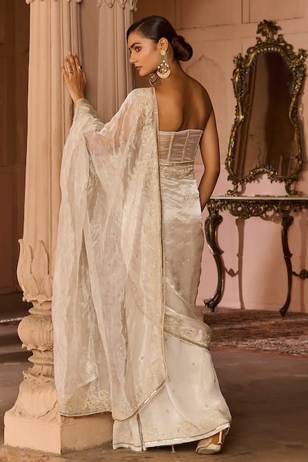 Zoon Aari Work Embroidered Pre-Draped Saree With Corset 