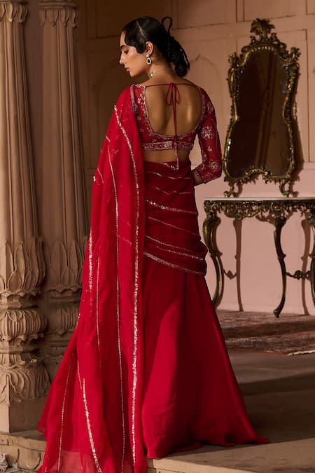 Zoon Aari Embroidered Pre-Draped Saree With Blouse 