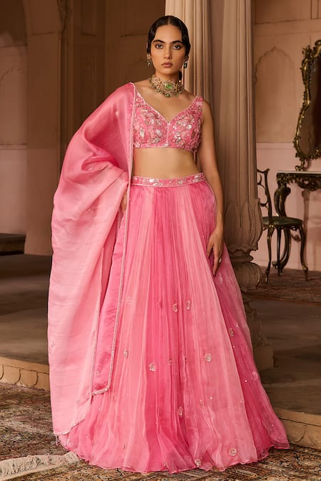 Zoon Ombre Floral Aari Embroidered Lehenga Set 