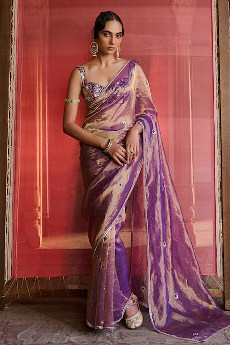 Zoon Silk Tissue Aari Work Saree With Blouse 
