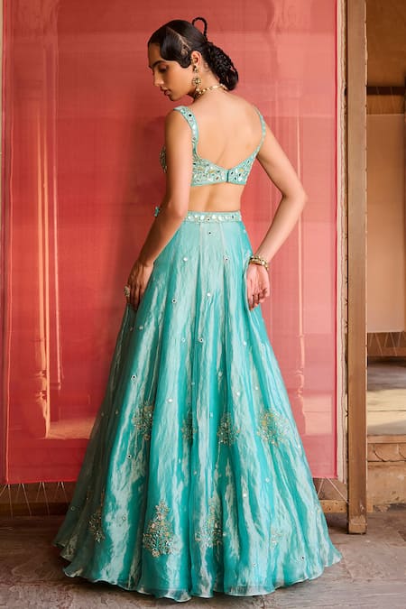 Zoon Aari Mirror Work Kalidar Lehenga Set 