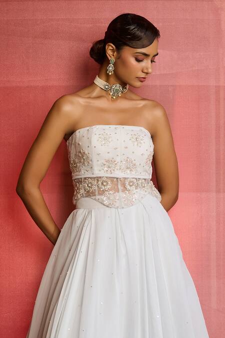 Shop_Zoon_Blue Silk , Embroidery, Sequins Open Neck, Aari Jacket Skirt Set _Online_at_Aza_Fashions