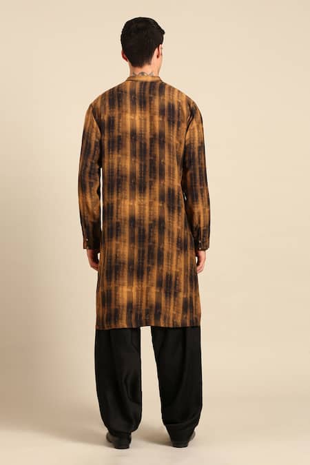 Mayank Modi - Men Striped & Geometric Asymmetric Kurta Set 